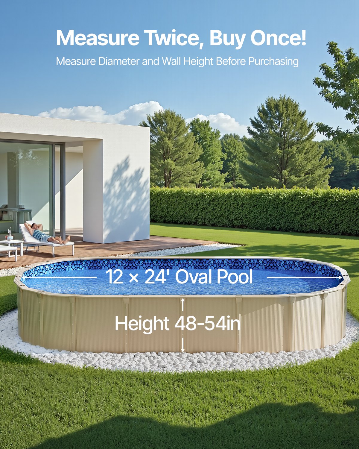 Ovalaus baseino įdėklas VEVOR 12X24X54X0.32, 3,66 x 7,32 m