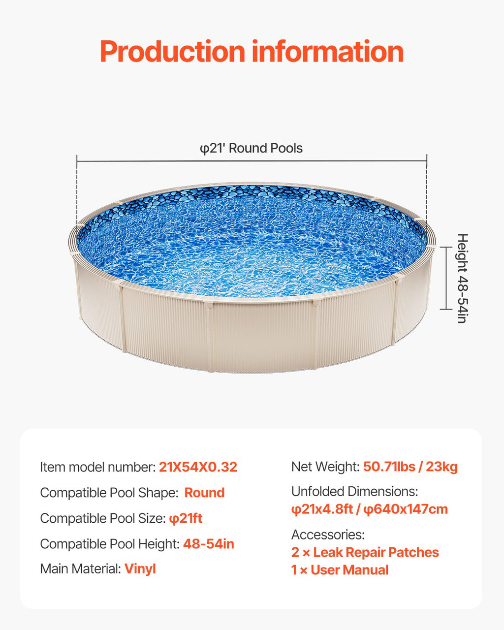 Baseino įdėklas VEVOR 21-ft Round, 6,4 m skersmens