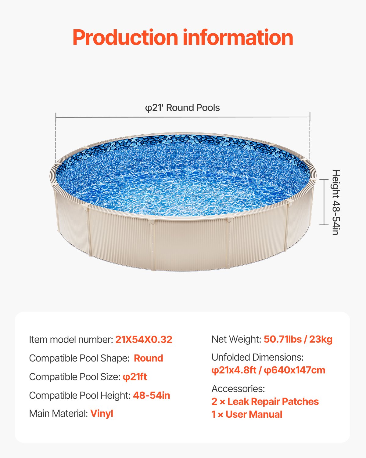 Baseino įdėklas VEVOR 21-ft Round, 6,4 m skersmens