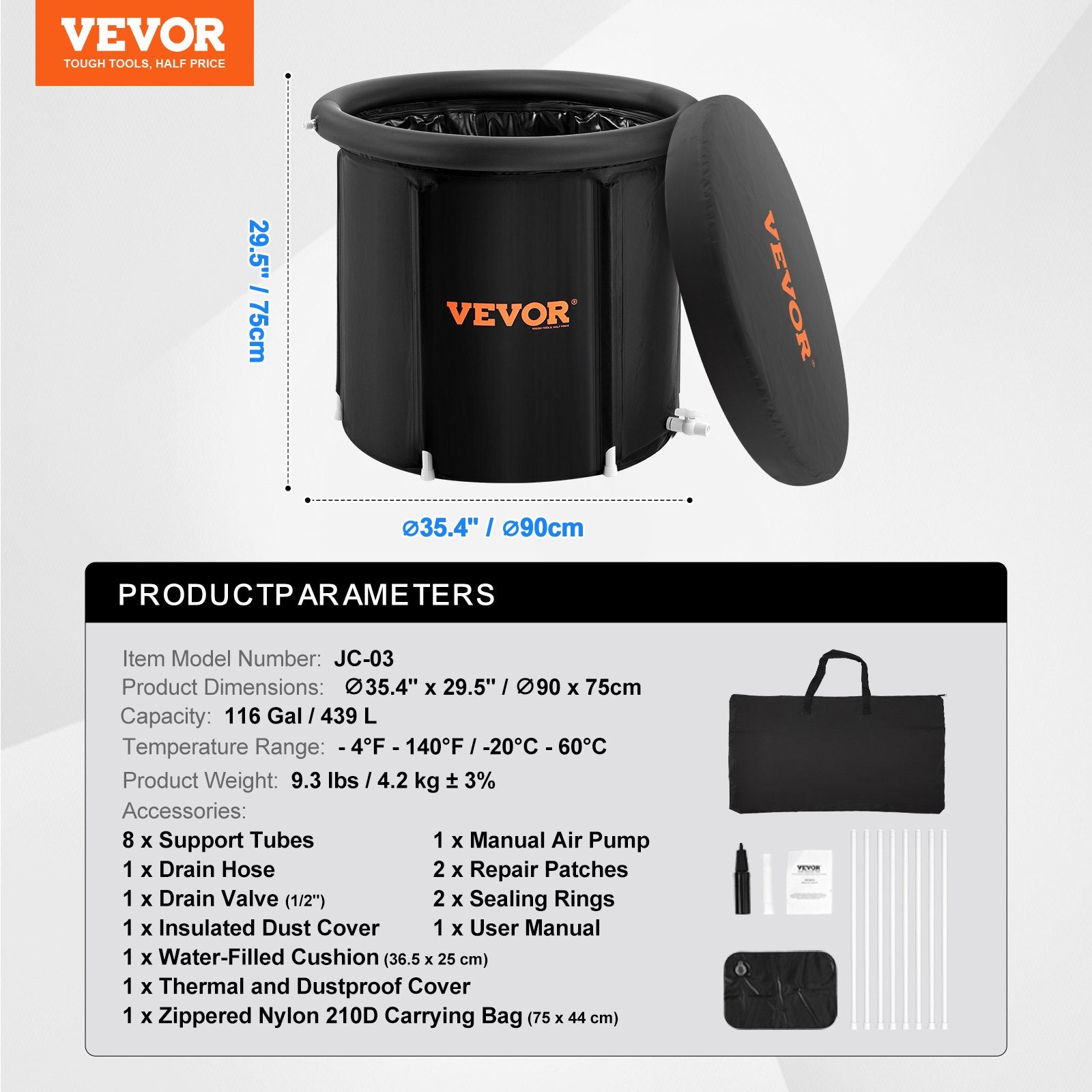 Ledo vonia VEVOR JC-03, 370 l talpa