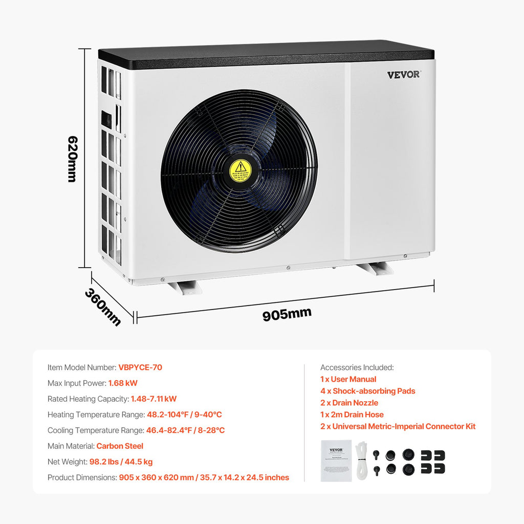 Elektrinis baseino šilumos siurblys VEVOR VBPYCE-70, 7,11 kW