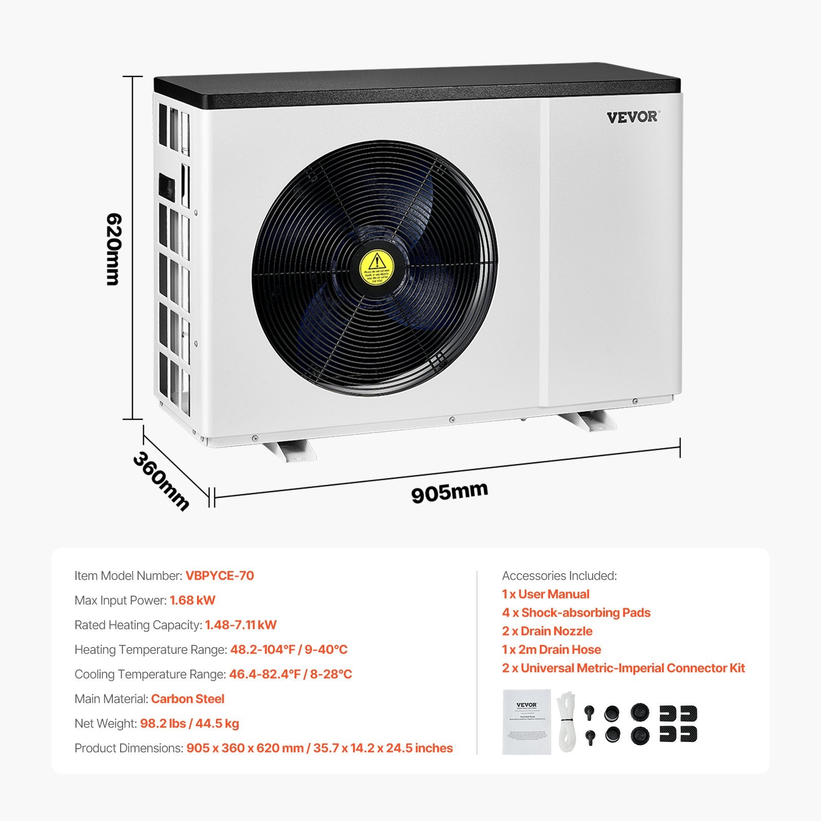 Elektrinis baseino šilumos siurblys VEVOR VBPYCE-70, 7,11 kW