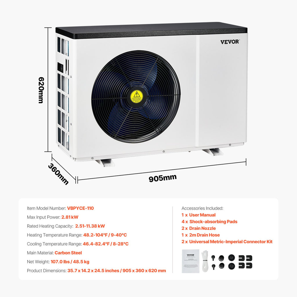 Elektrinis baseino šilumos siurblys VEVOR VBPYCE-110, 11,38 kW
