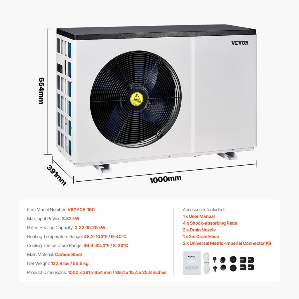 Elektrinis baseino šilumos siurblys VEVOR VBPYCE-150, 15,25 kW