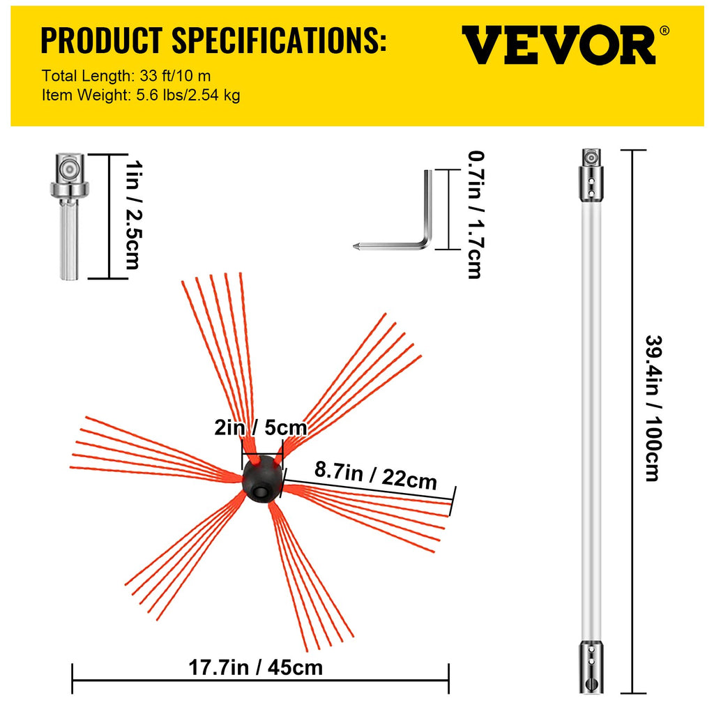 Kaminų valymo rinkinys VEVOR 1005.8 cm Sooteater, 10 m