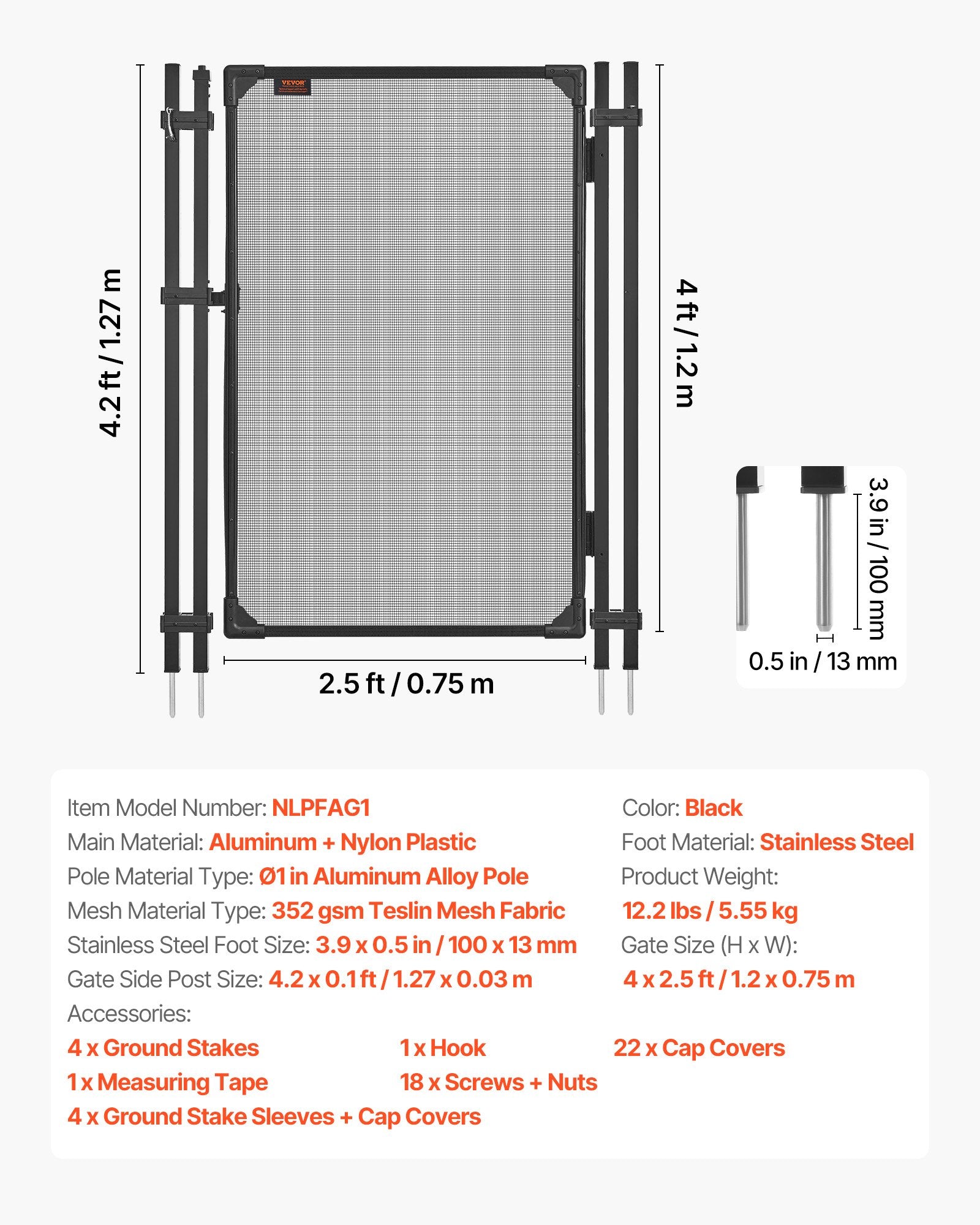 Baseino tvoros varteliai VEVOR NLPFAG1, 1,2 x 0,75 m