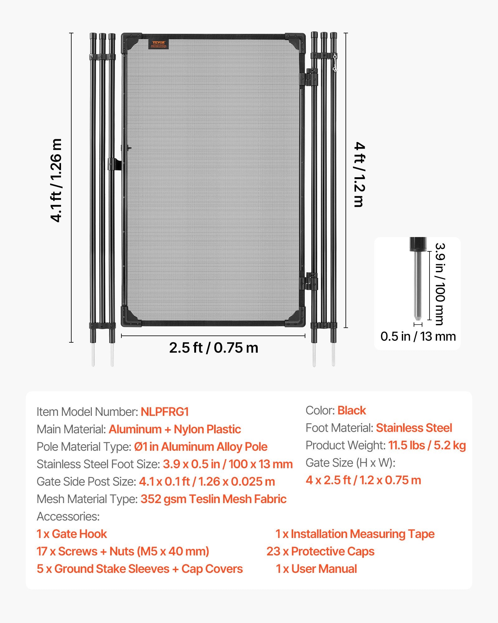Baseino tvoros varteliai VEVOR NLPFRG1, 1,2 x 0,75 m