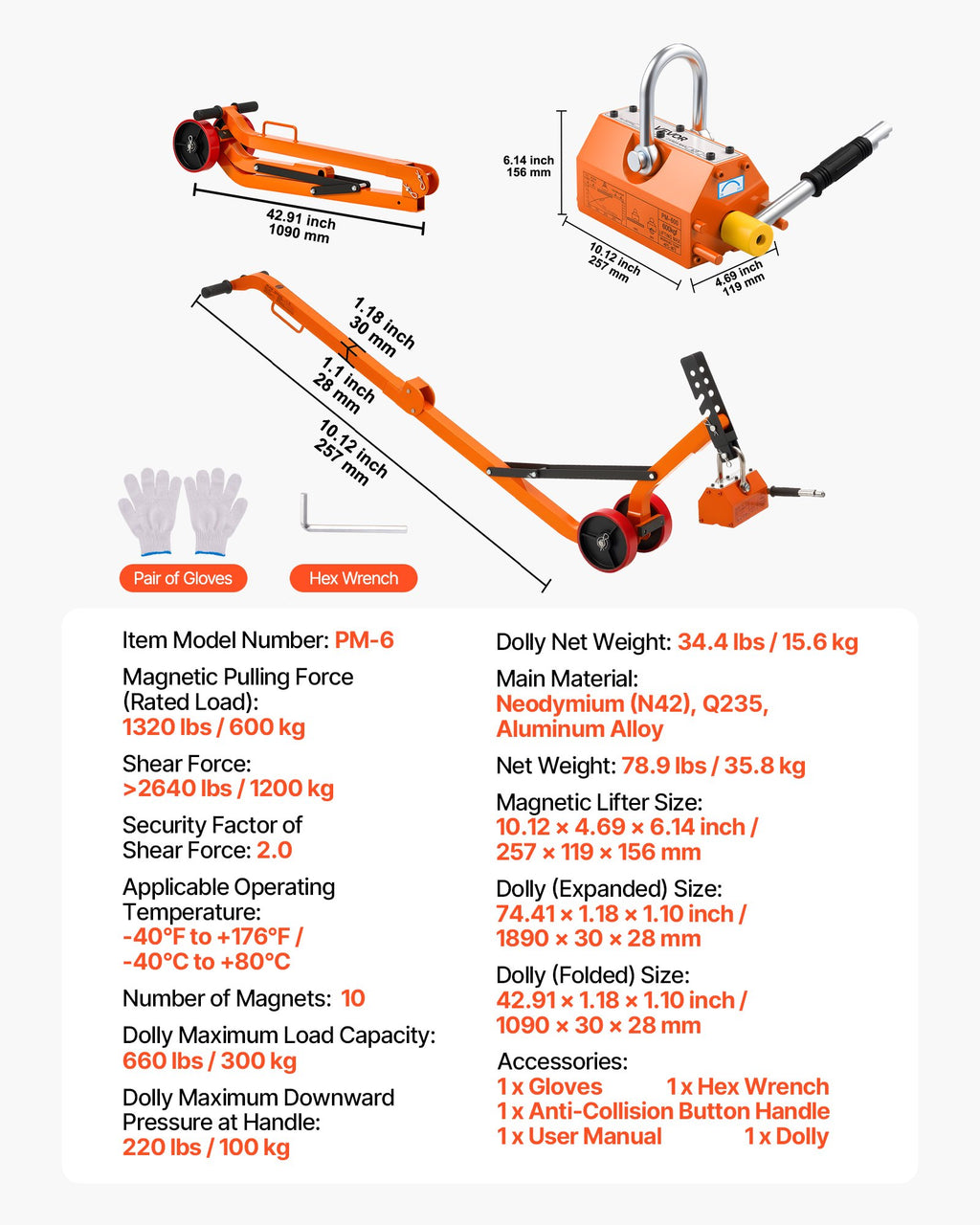 Magnetinis šulinių dangčių keltuvas VEVOR PM-6, 600 kg