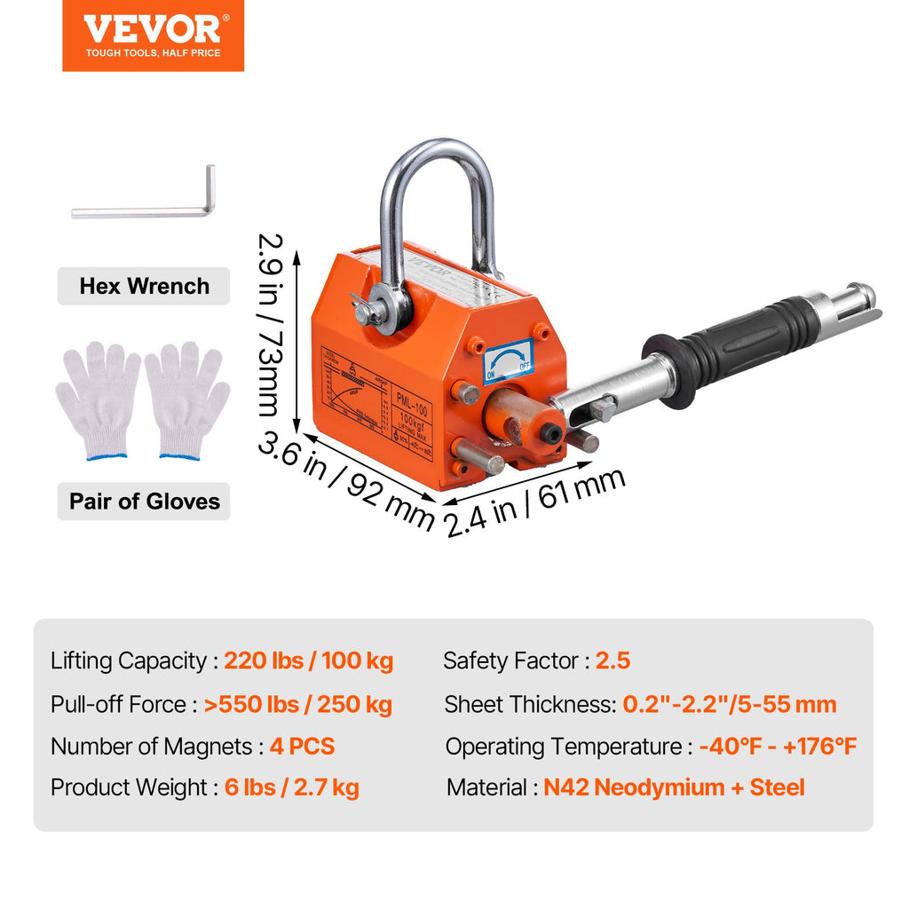 Magnetinis keltuvas VEVOR PML-100, 100 kg keliamoji galia