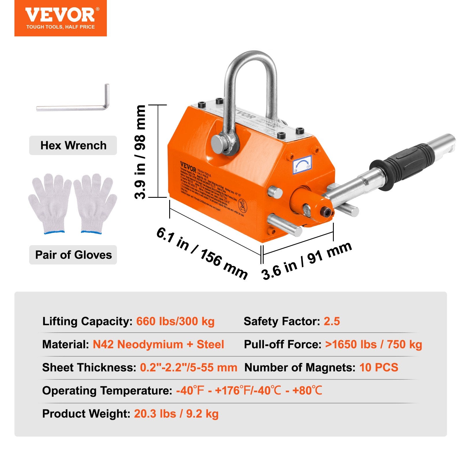 Magnetinis kėliklis VEVOR PML-300, 300 kg keliamoji galia