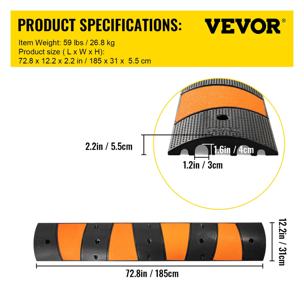 Guminis greičio mažinimo kalnelis VEVOR VV-GXB-JSD 72YC 2PCS, 185 cm ilgio