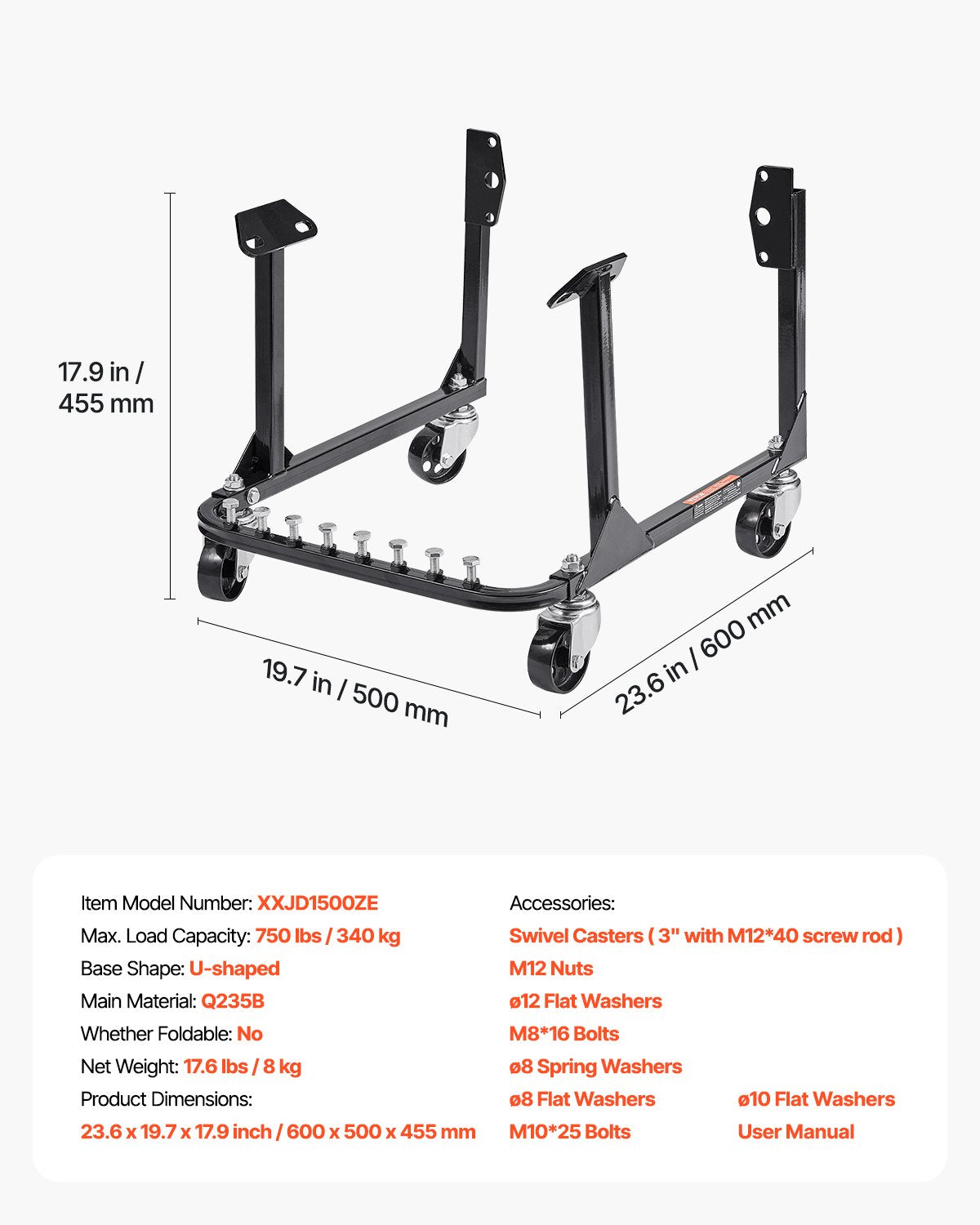 Variklio stendas VEVOR XXJD1500ZE, 340 kg keliamoji galia