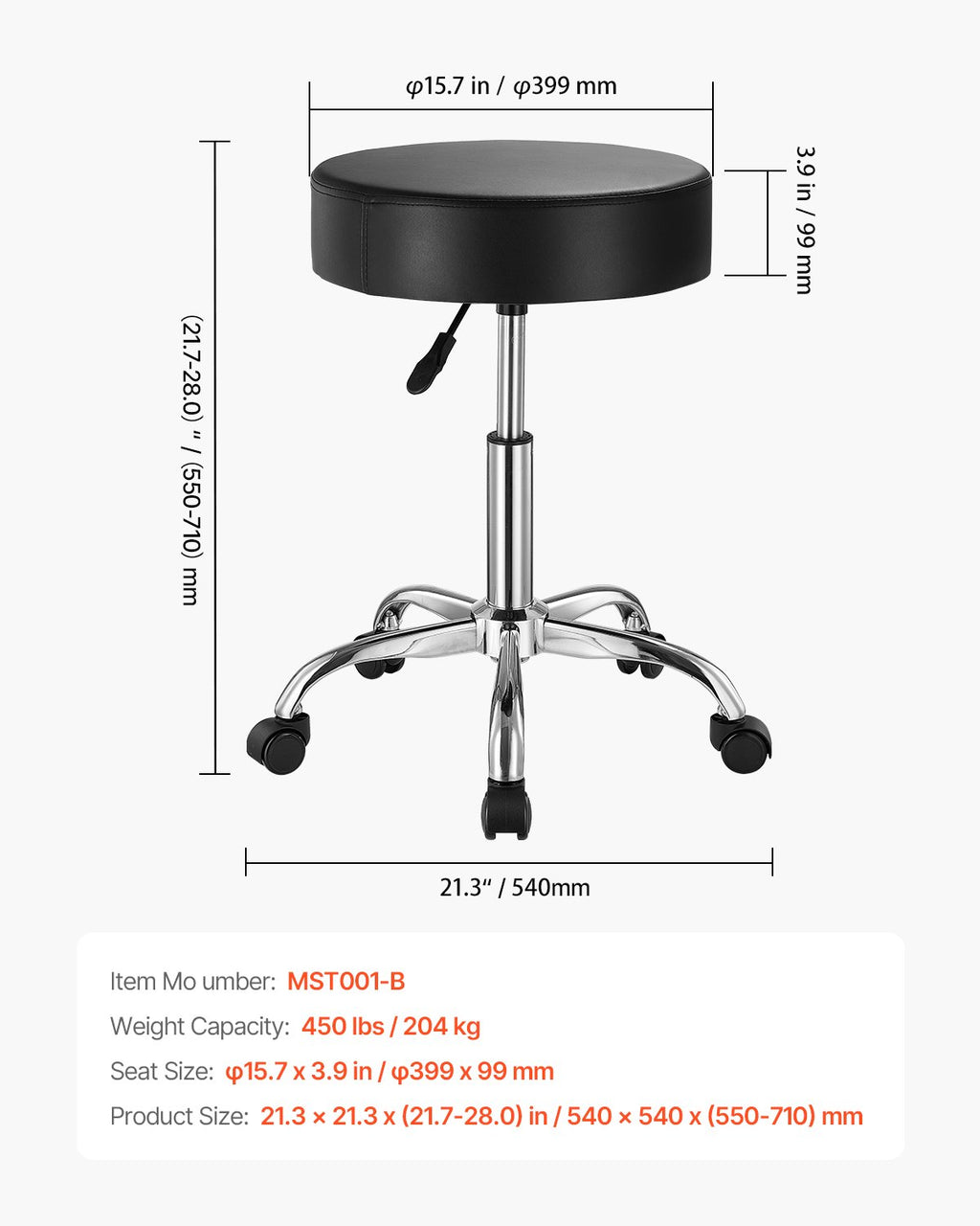 Ratukinė kėdė-taburetė VEVOR MST001-B, 204 kg keliamoji galia