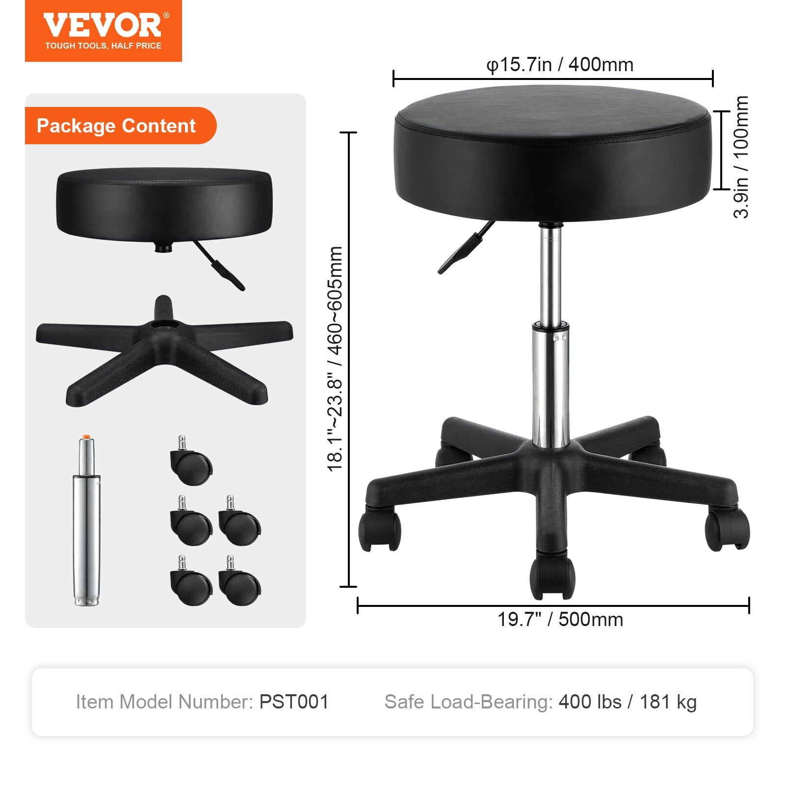 Ratukinė kėdė-taburetė VEVOR PST001, 181 kg keliamoji galia