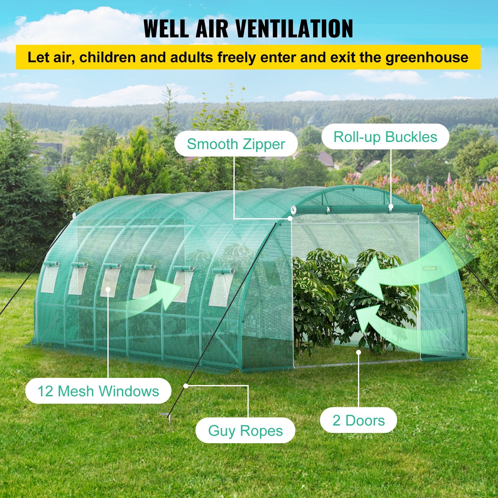 Šiltnamis tunelis VEVOR VV-TG-12107GREEN, 6,1 x 3 x 2,1 m