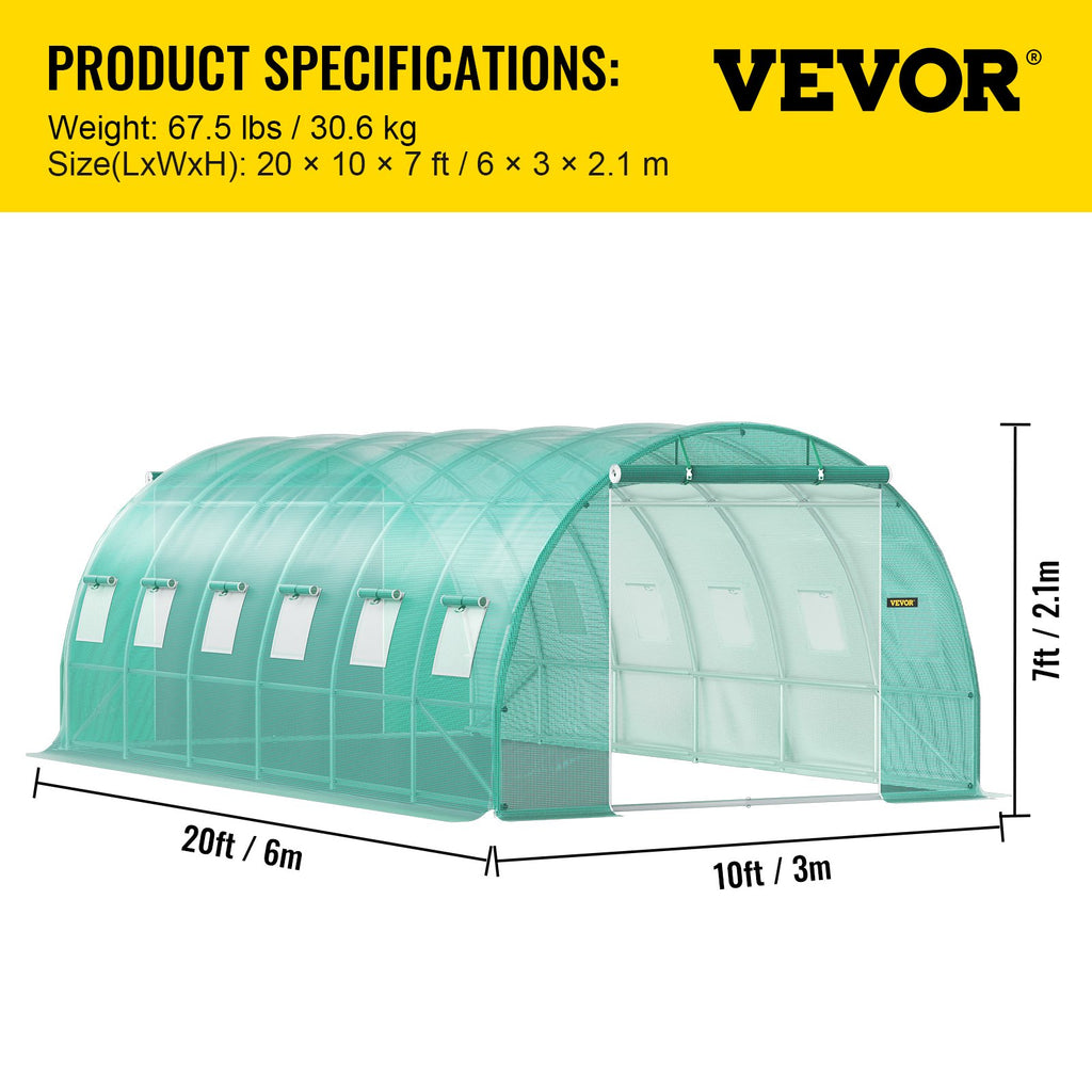Šiltnamis tunelis VEVOR VV-TG-12107GREEN, 6,1 x 3 x 2,1 m