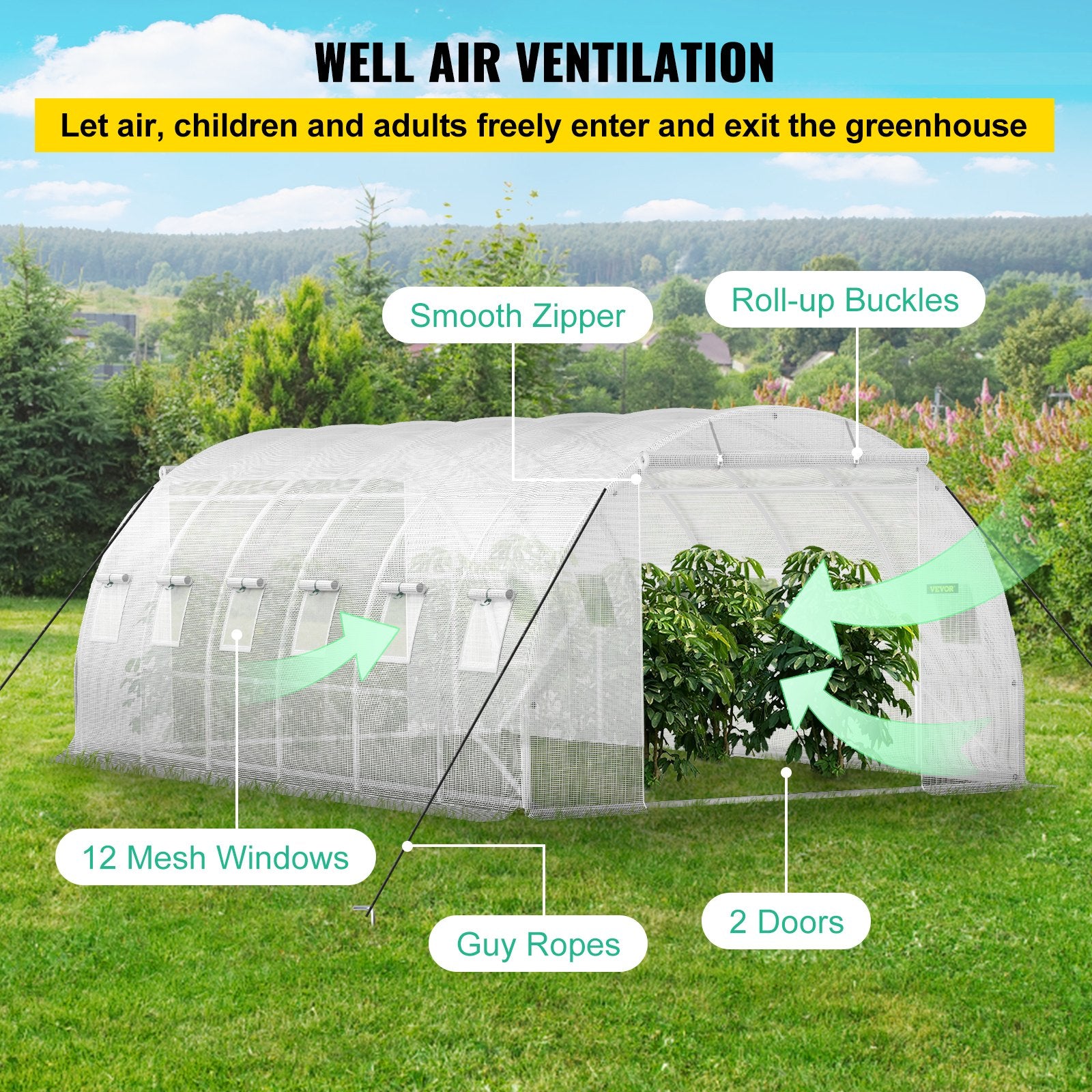 Šiltnamis tunelinis VEVOR VV-TG-12107WHITE, 6.1 x 3 x 2.1 m