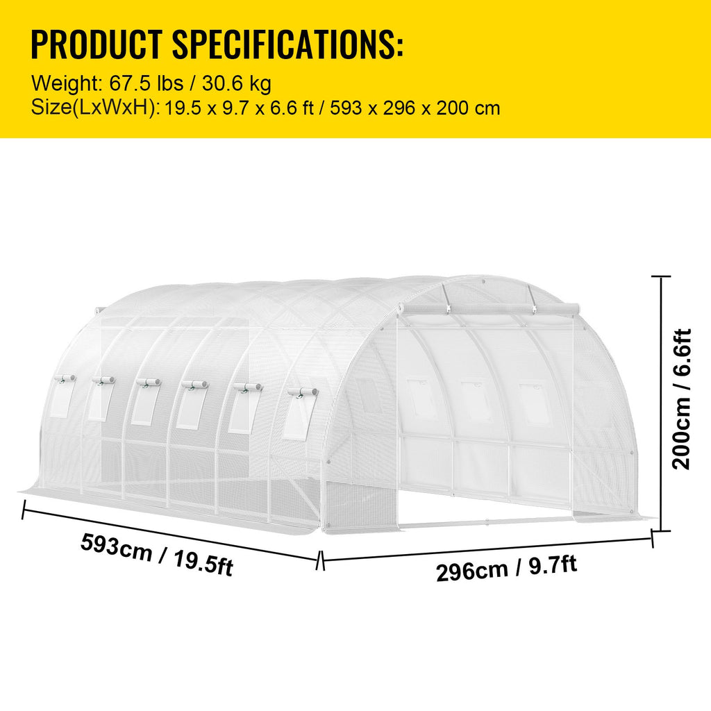 Šiltnamis tunelinis VEVOR VV-TG-12107WHITE, 6.1 x 3 x 2.1 m