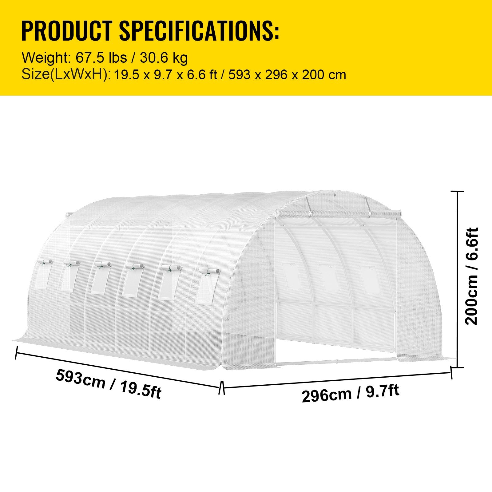 Šiltnamis tunelinis VEVOR VV-TG-12107WHITE, 6.1 x 3 x 2.1 m