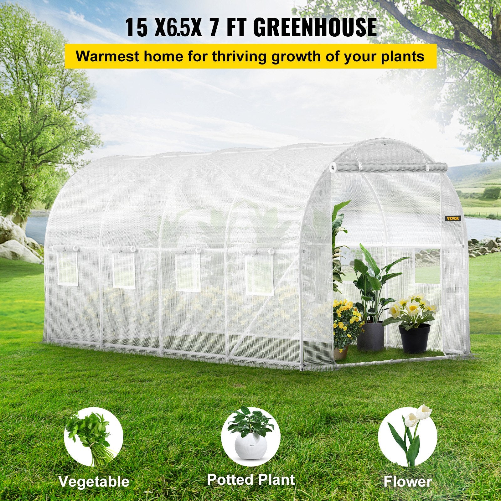 Šiltnamis tunelis VEVOR VV-TG-1577WHITE, 4,6 x 2 x 2,1 m