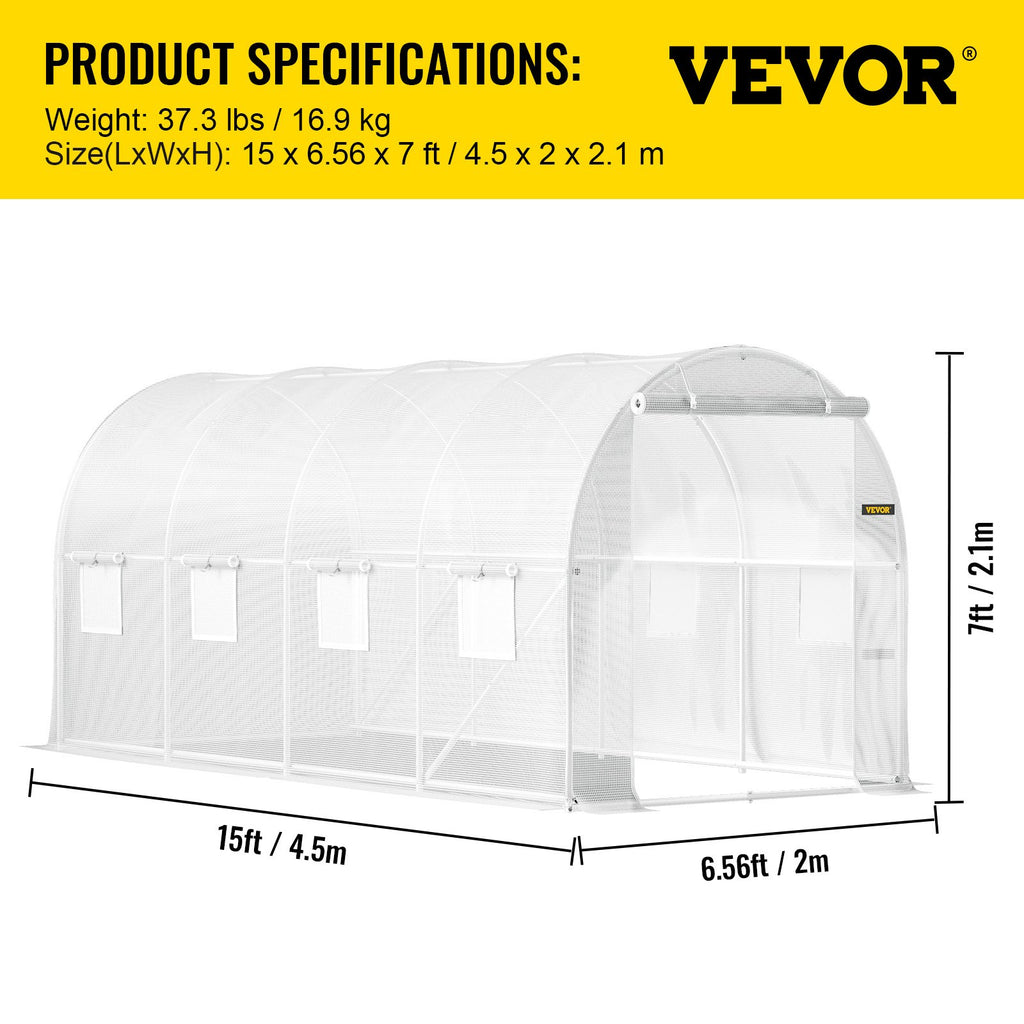 Šiltnamis tunelis VEVOR VV-TG-1577WHITE, 4,6 x 2 x 2,1 m