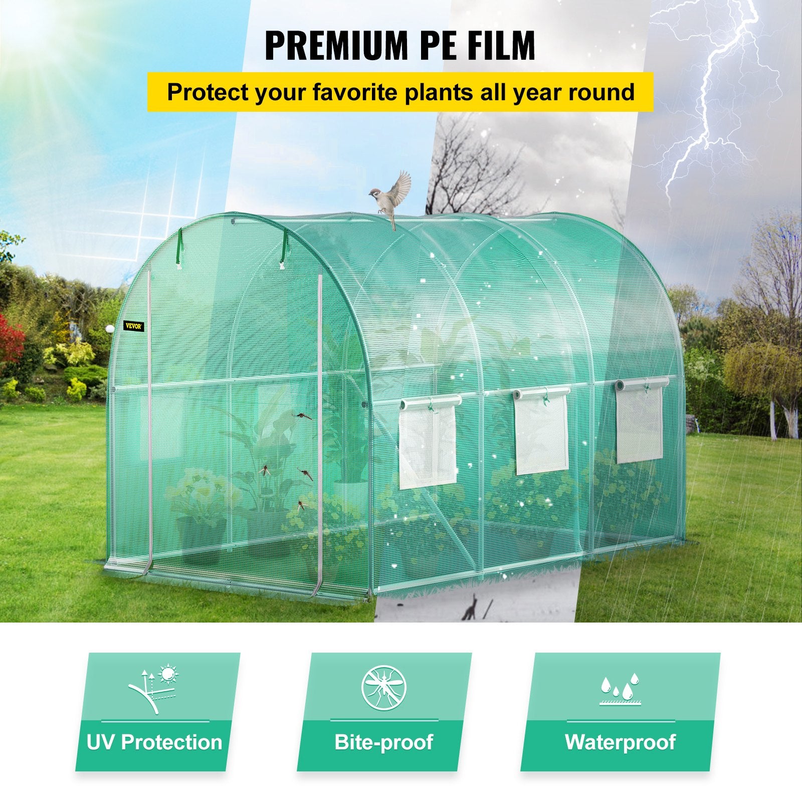 Šiltnamis tunelis VEVOR VV-TG-1077GREEN, 3 x 2 x 2 m