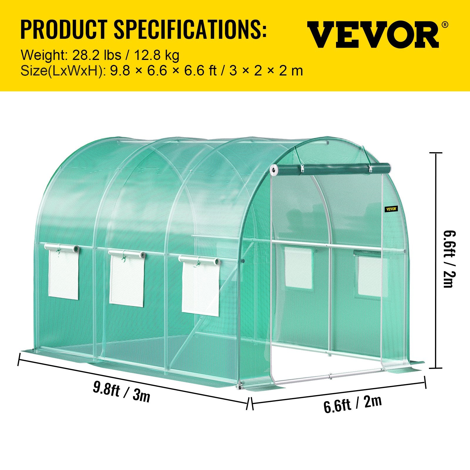 Šiltnamis tunelis VEVOR VV-TG-1077GREEN, 3 x 2 x 2 m
