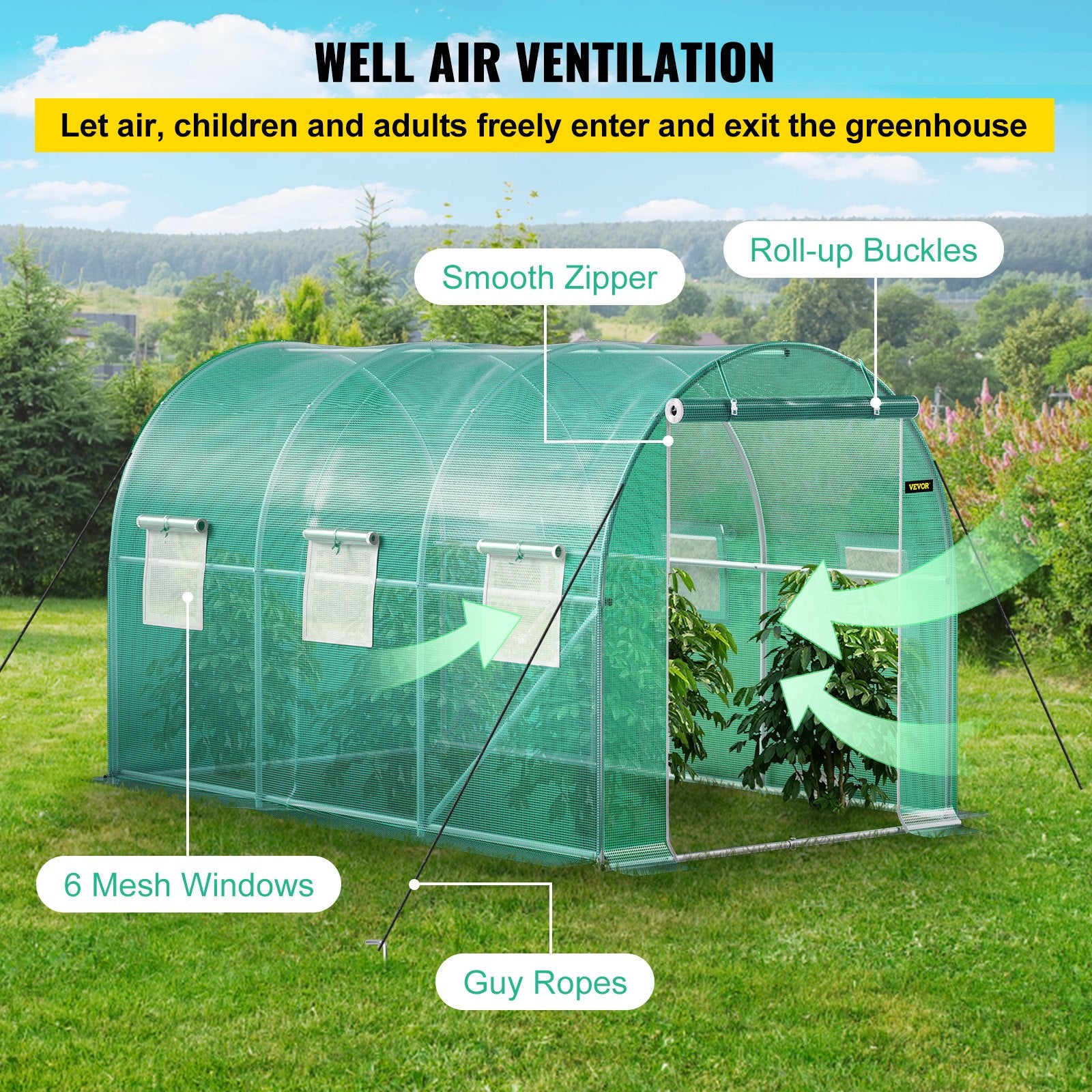Tunelinis šiltnamis VEVOR VV-TG-1577GREEN, 3,7 x 2,1 x 2,1 m