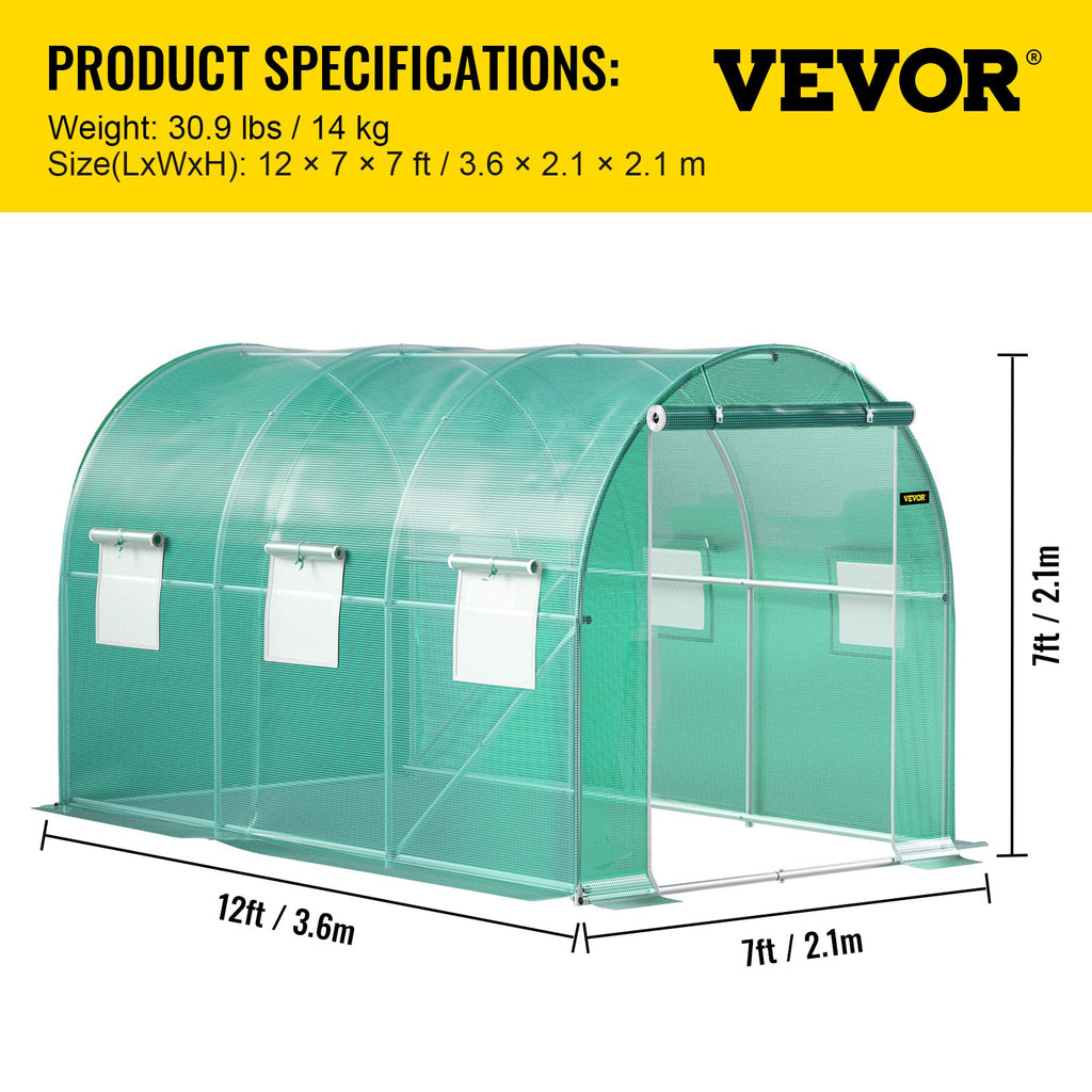 Tunelinis šiltnamis VEVOR VV-TG-1577GREEN, 3,7 x 2,1 x 2,1 m