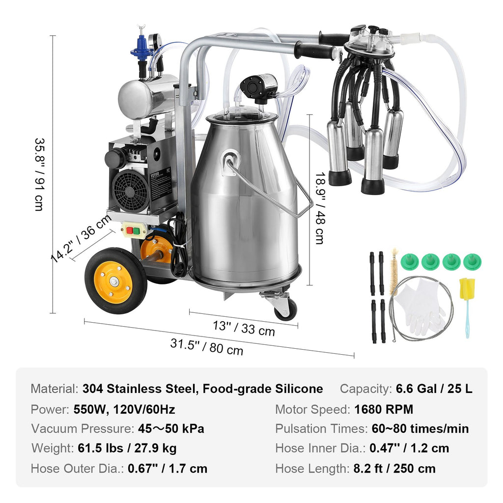 Elektrinė karvių melžimo mašina VEVOR 9JYZ-1, 25 l