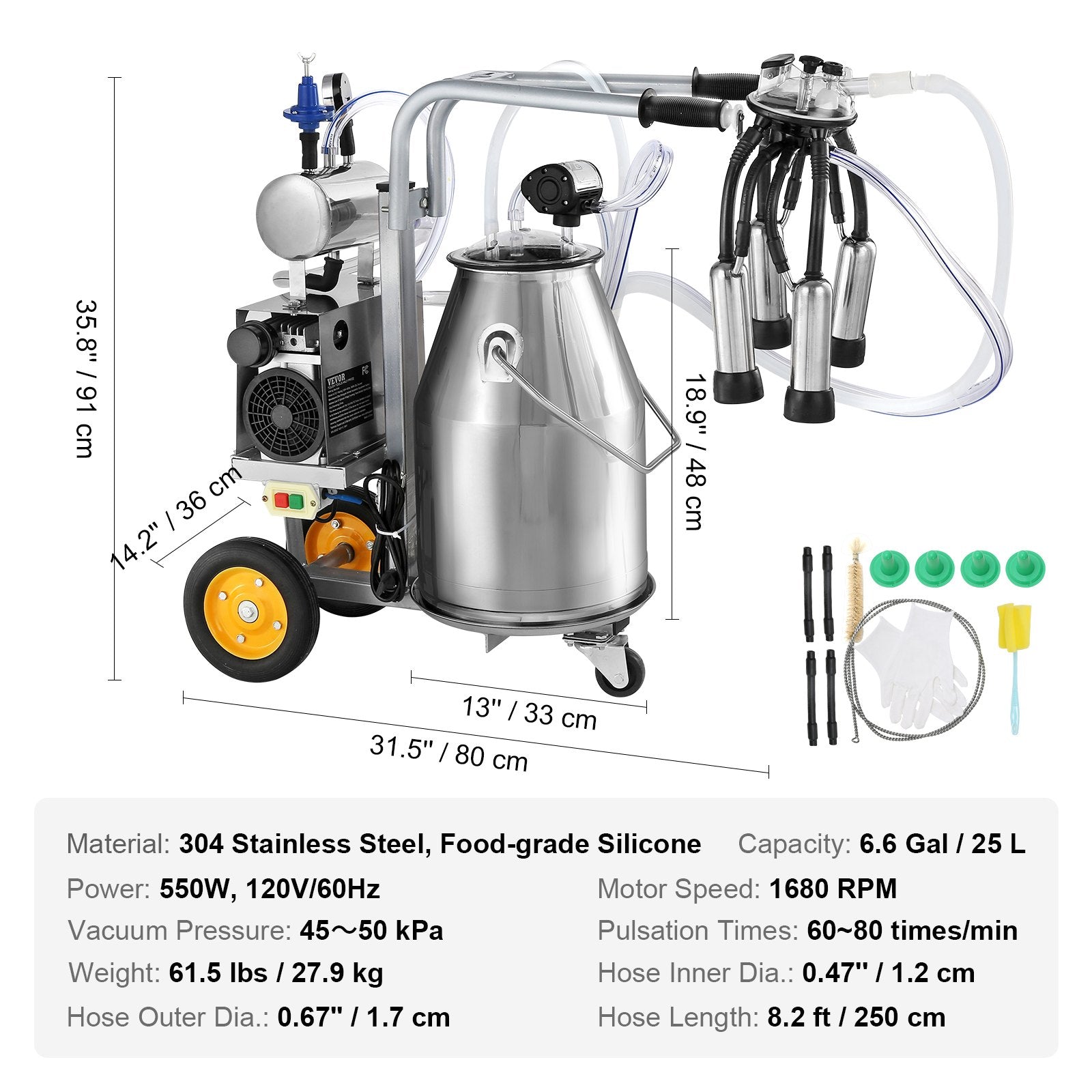 Elektrinė karvių melžimo mašina VEVOR 9JYZ-1, 25 l