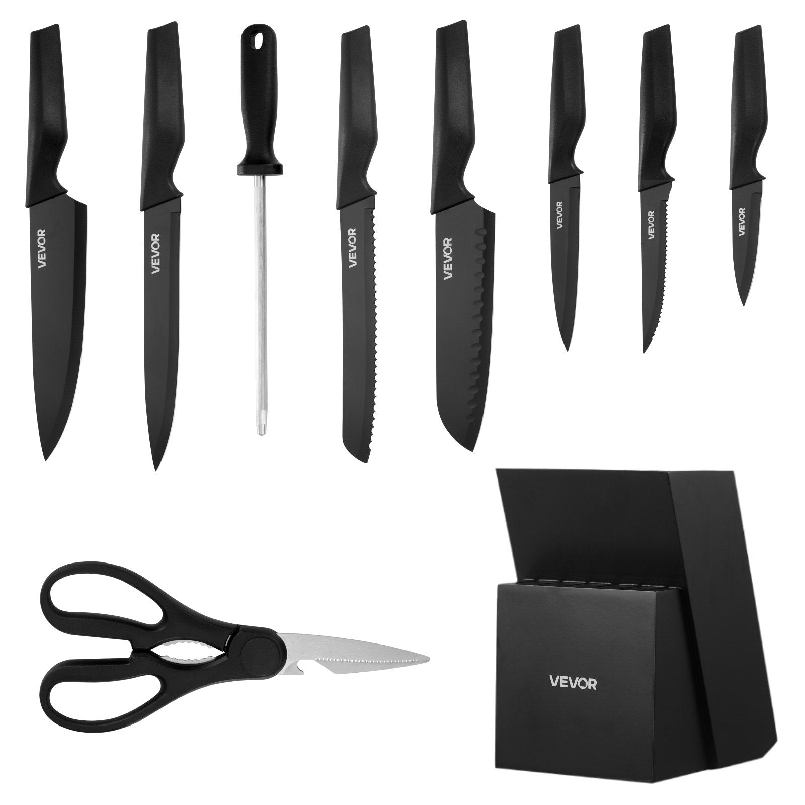 Virtuvinių peilių rinkinys VEVOR KP183B35MM43-15PCS, 15 dalių