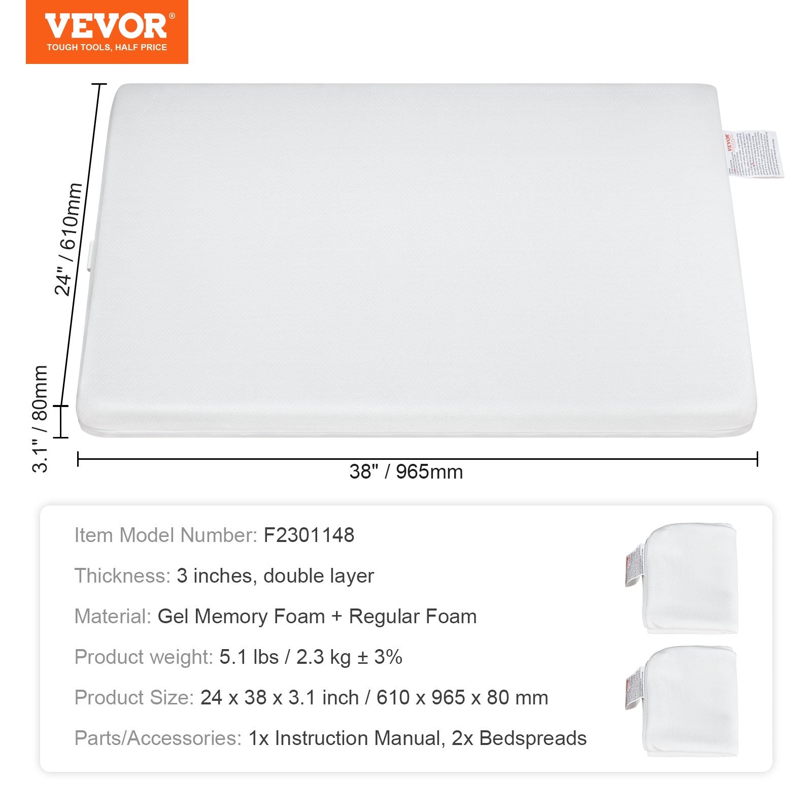 Vaikiškas čiužinys VEVOR F2301148, 61x96,5 cm