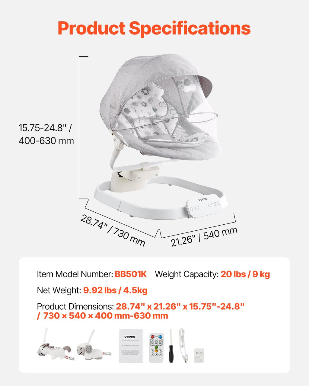 Elektrinis kūdikių gultukas-sūpynės VEVOR BB501K, iki 9 kg