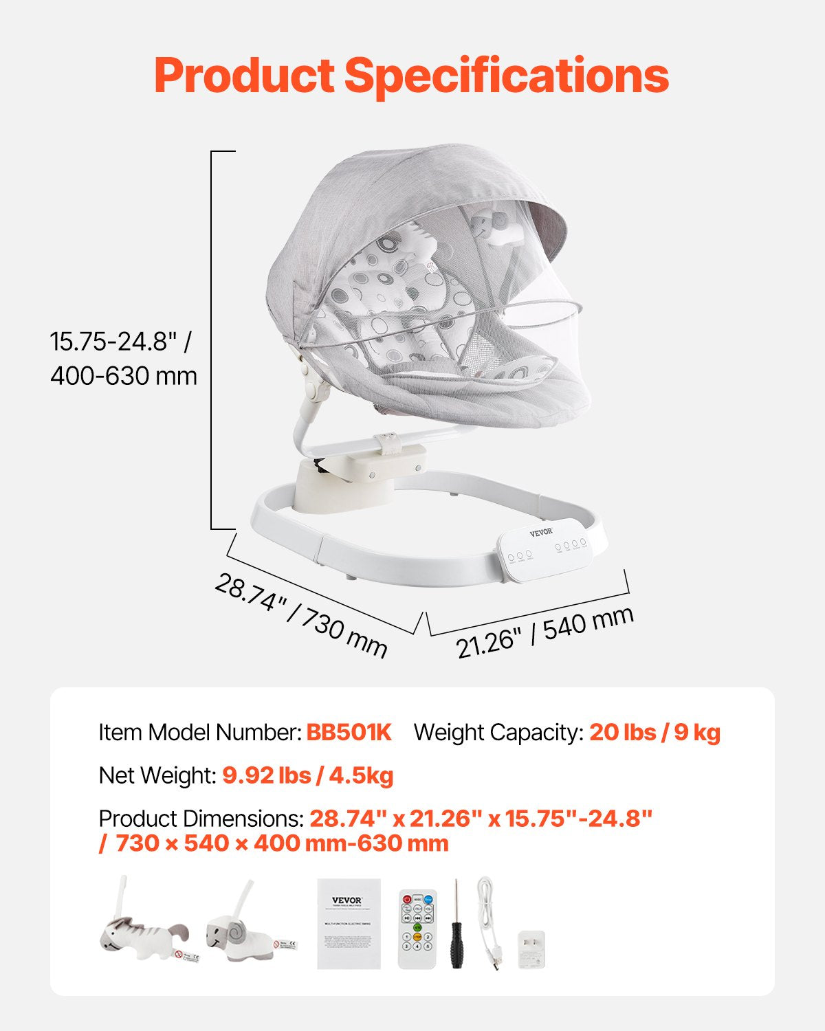 Elektrinis kūdikių gultukas-sūpynės VEVOR BB501K, iki 9 kg