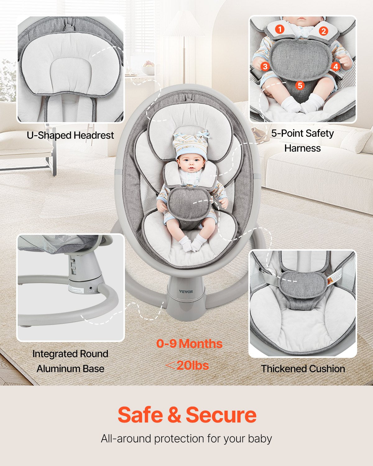Elektrinis gultukas-sūpynės VEVOR BB702A, 5 greičio režimai