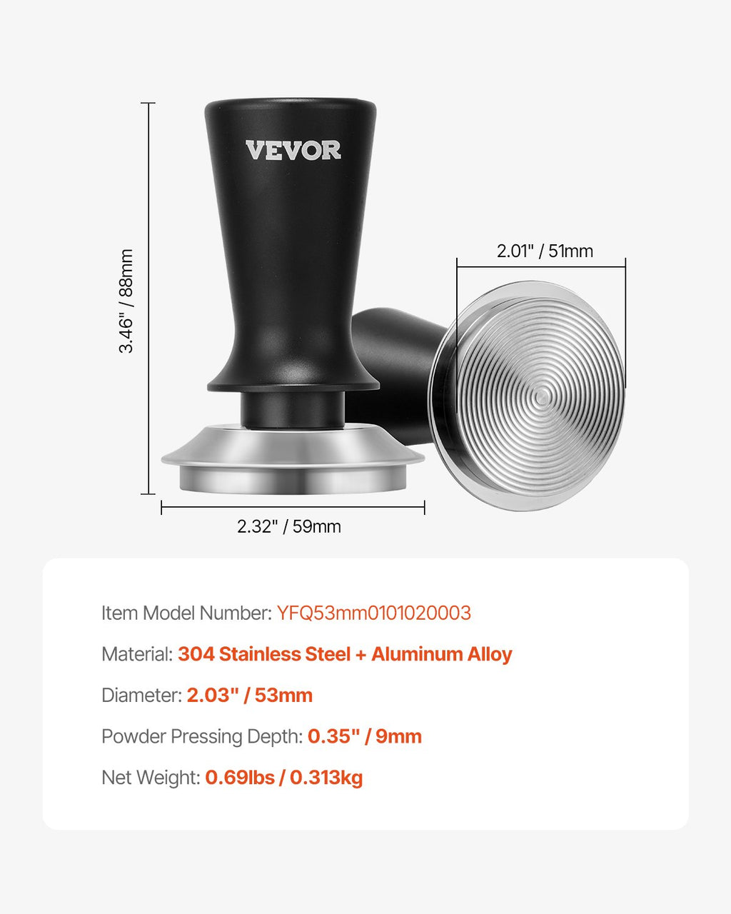 Kavos grūstuvas VEVOR YFQ51mm0101020001, 51 mm