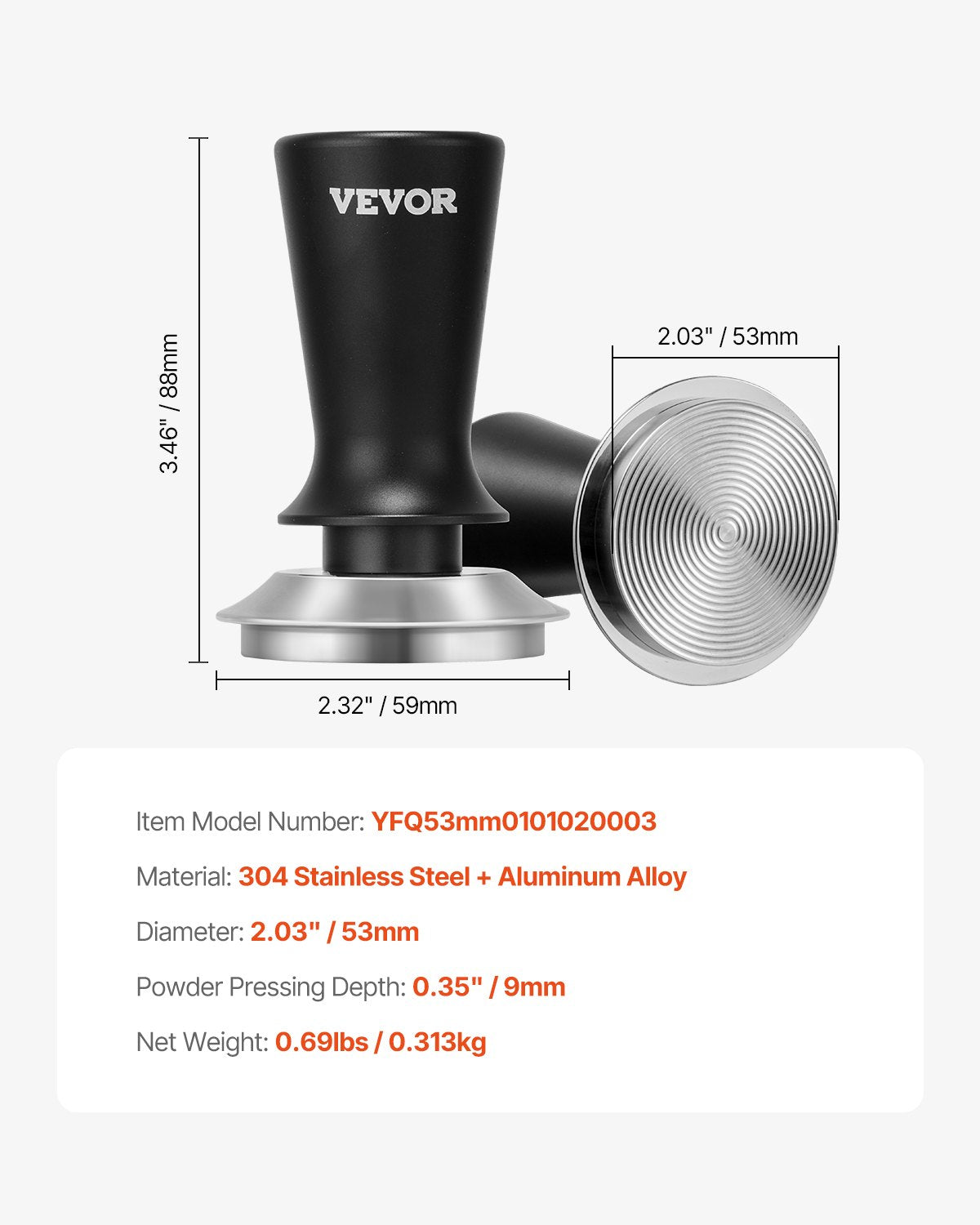 Kavos grūstuvas (tamperis) VEVOR YFQ53mm0101020003, 53 mm