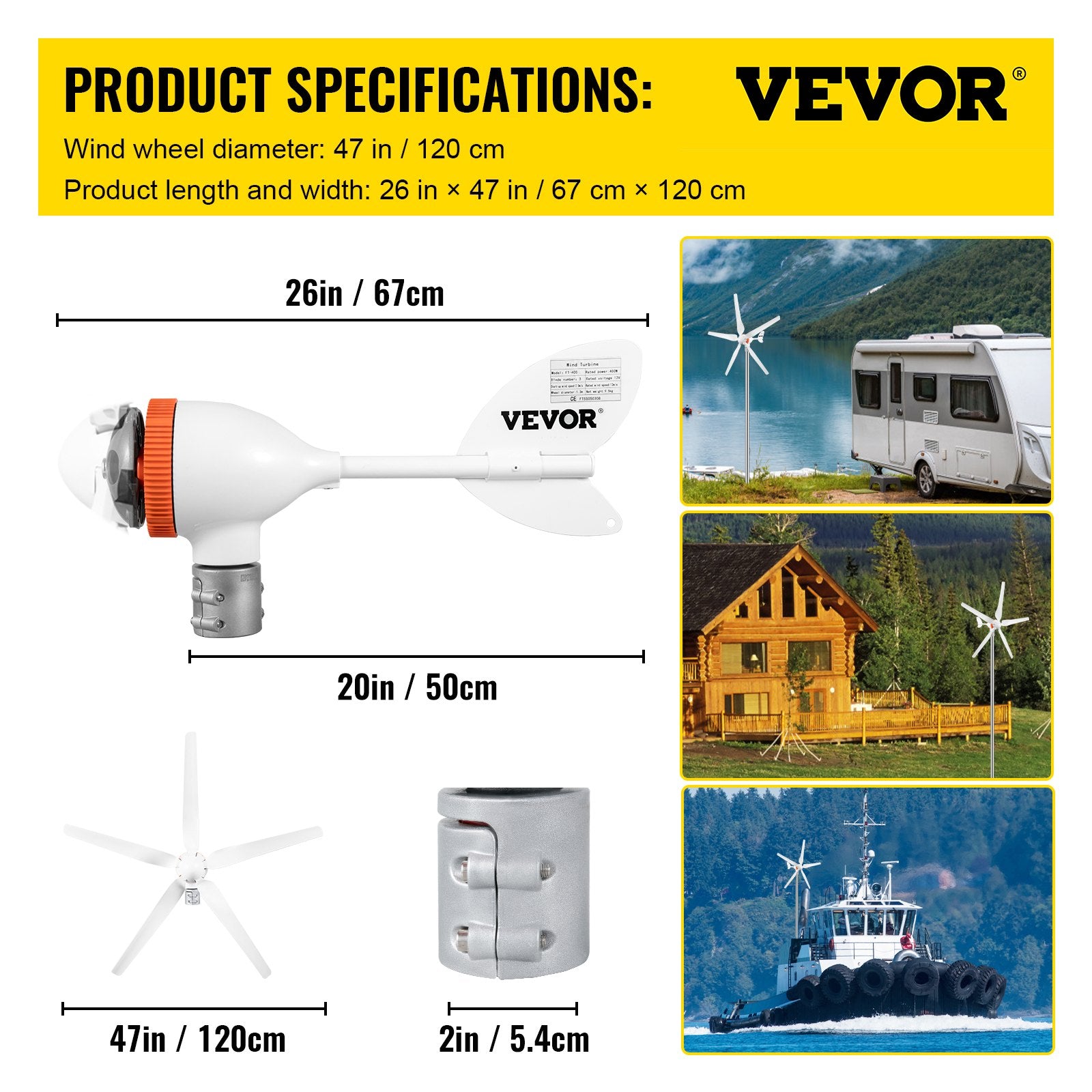 Vėjo jėgainė VEVOR VV-FLFDJ-S7-5Y500W12VKZQ, 500W