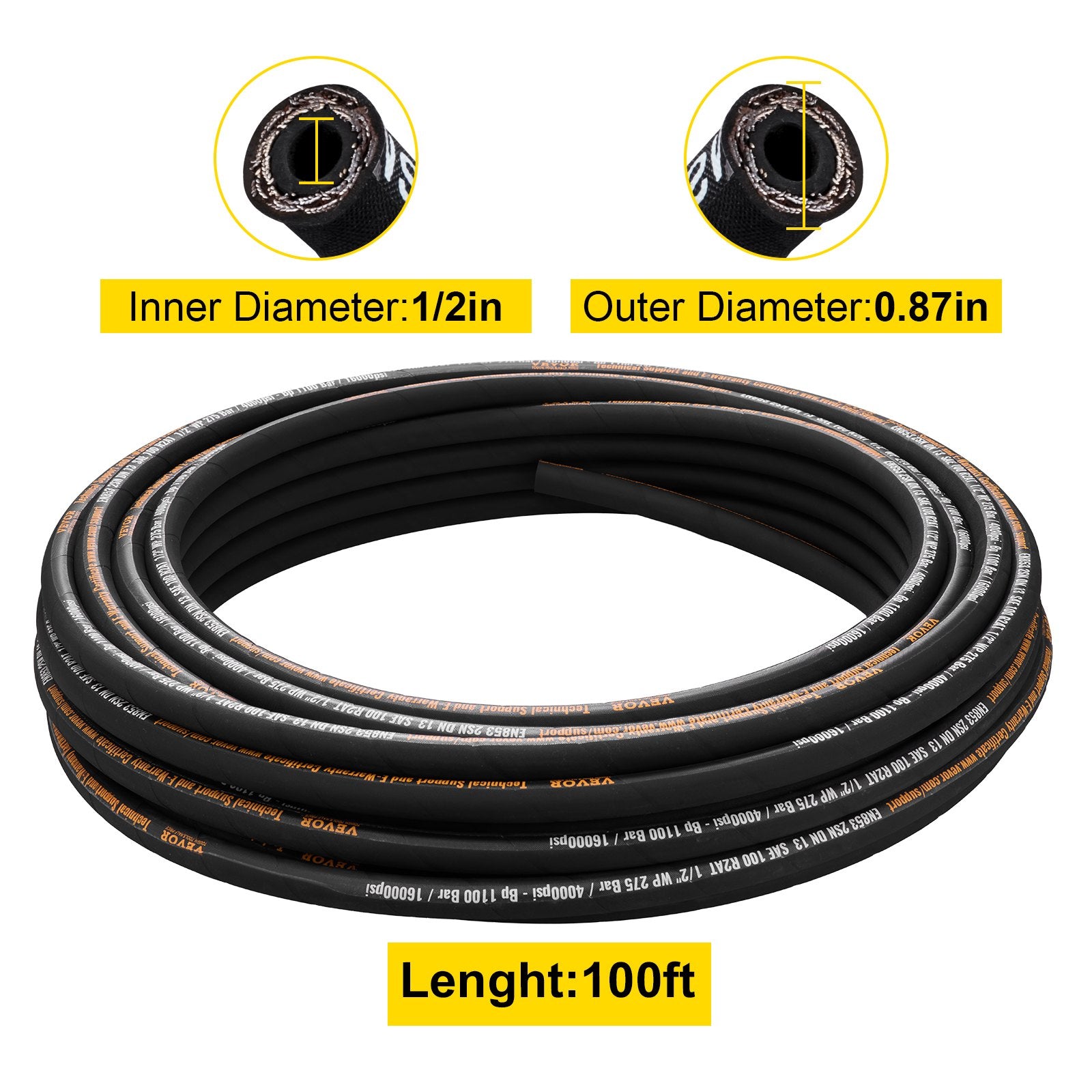 Hidraulinė žarna VEVOR 1/2 colio x 30,5 m, 4000 PSI