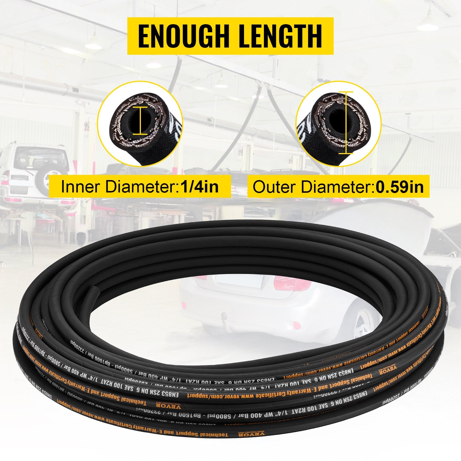 Hidraulinė žarna VEVOR 1/4" x 100 ft, 5800 PSI