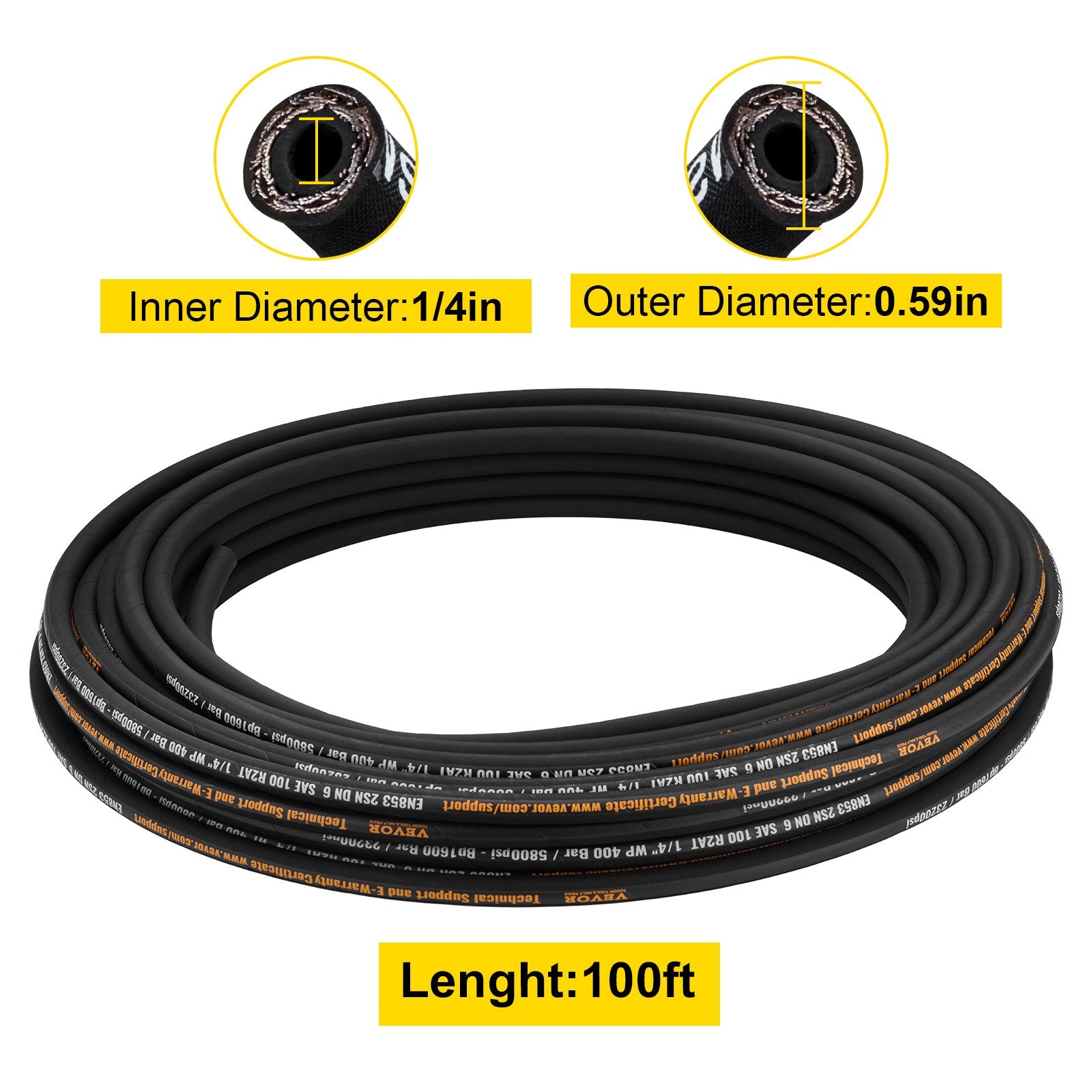 Hidraulinė žarna VEVOR 1/4" x 100 ft, 5800 PSI