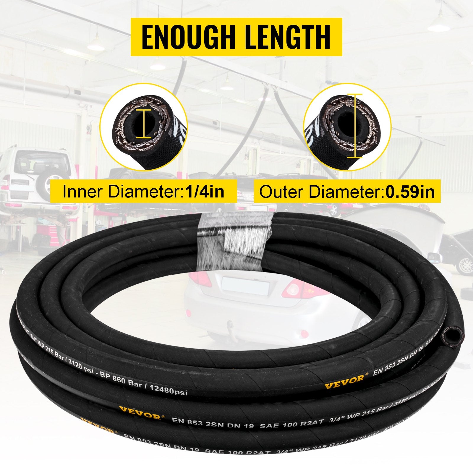 Hidraulinė žarna VEVOR 1/4 colio x 100 m, 5800 PSI