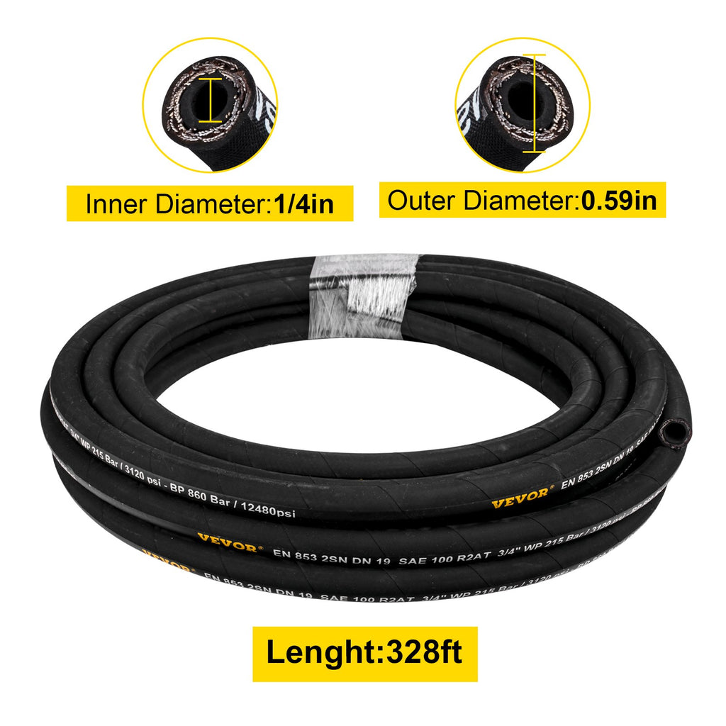 Hidraulinė žarna VEVOR 1/4 colio x 100 m, 5800 PSI