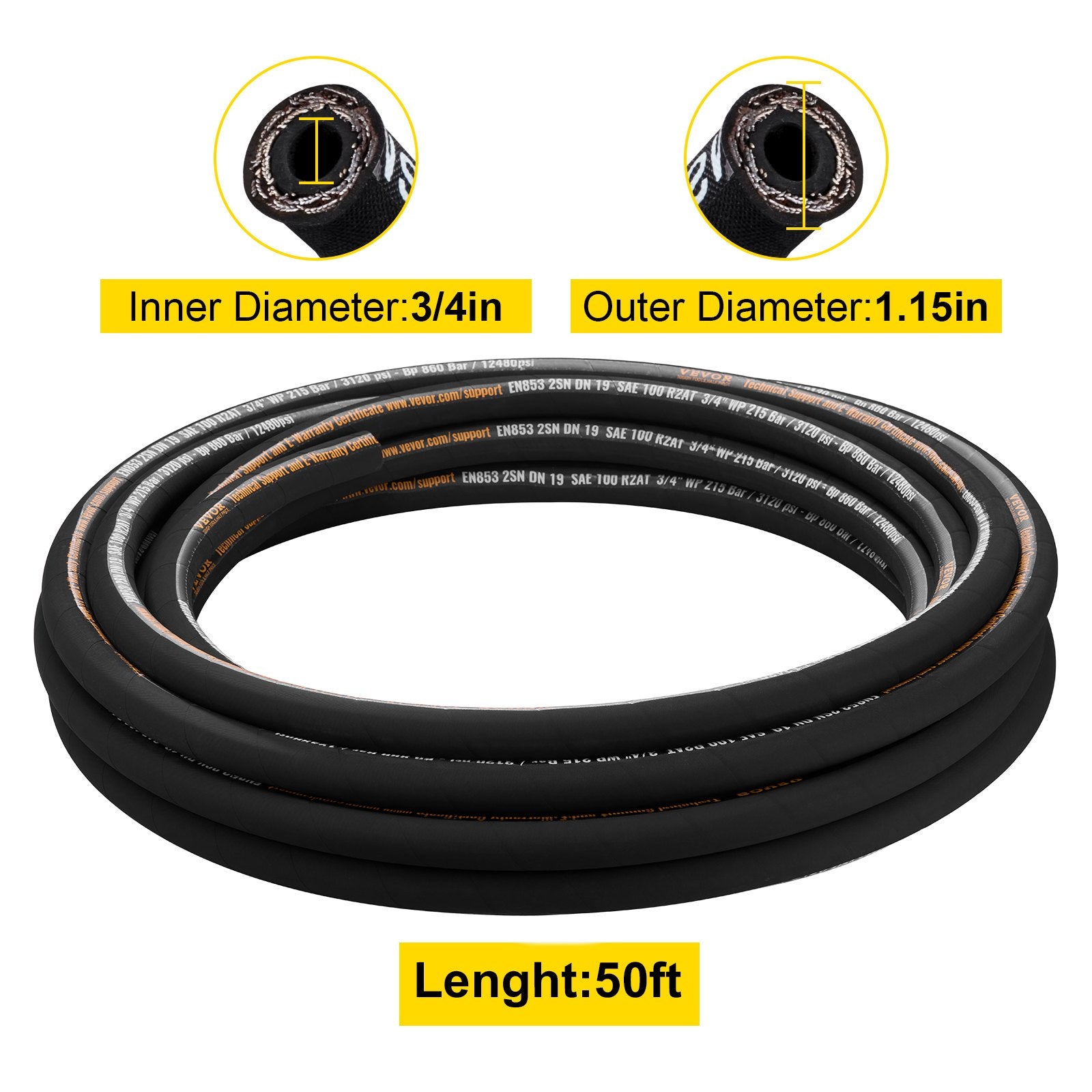 Hidraulinė žarna VEVOR 3/4 colio x 15,2 m, 3120 PSI