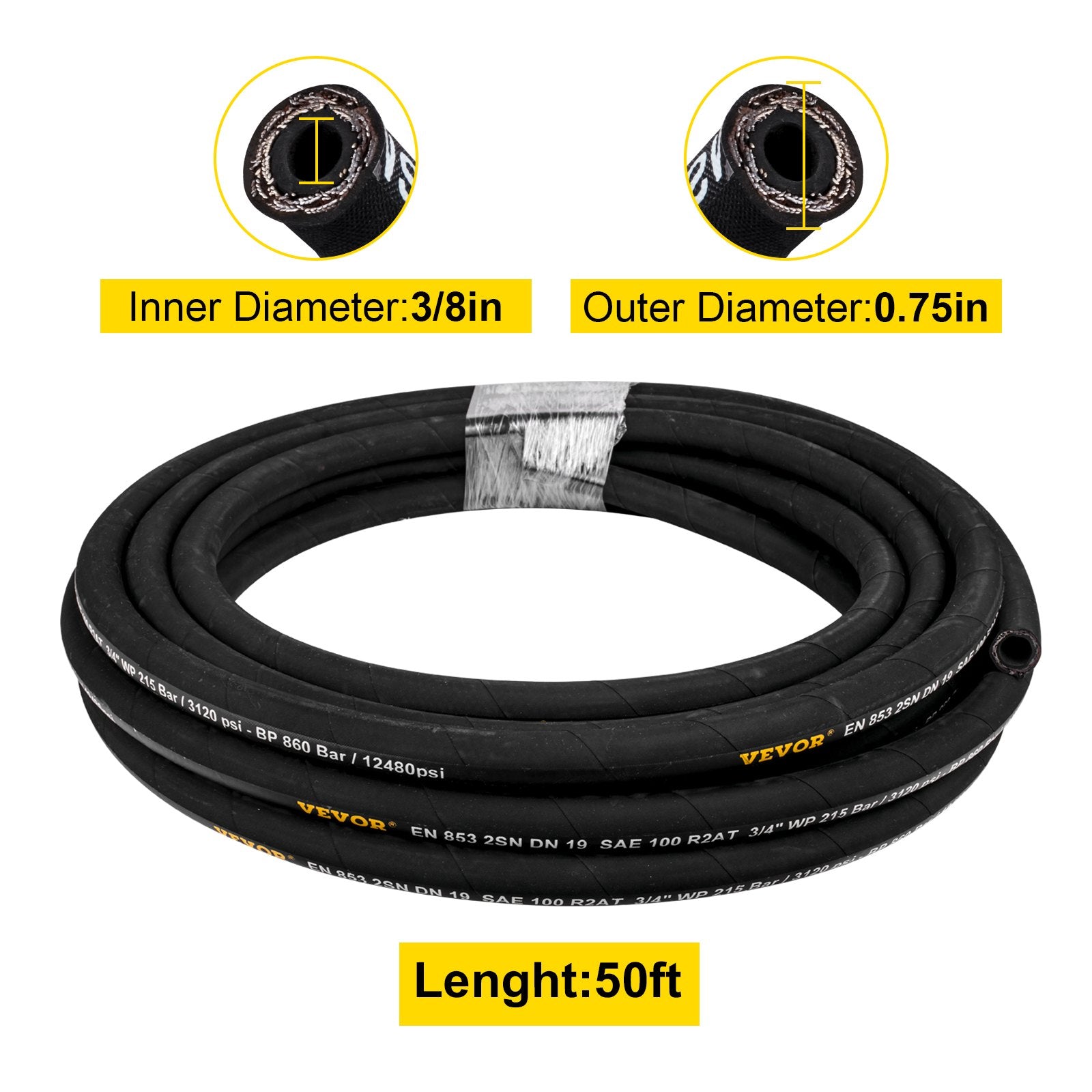 Hidraulinė žarna VEVOR 3/8 colio x 15,2 m, 5000 PSI