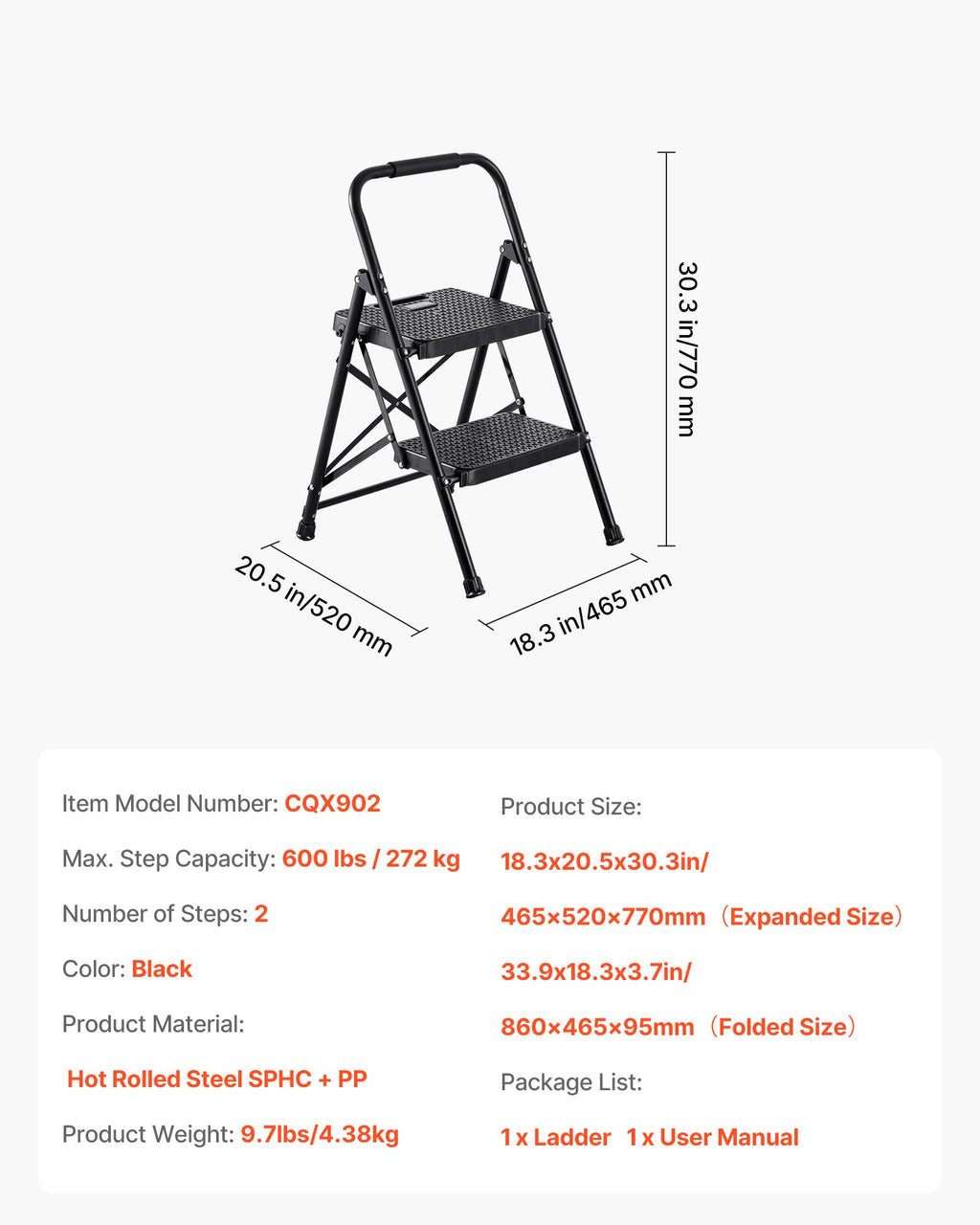Sulankstomos kopėtėlės VEVOR CQX902, 272 kg keliamoji galia