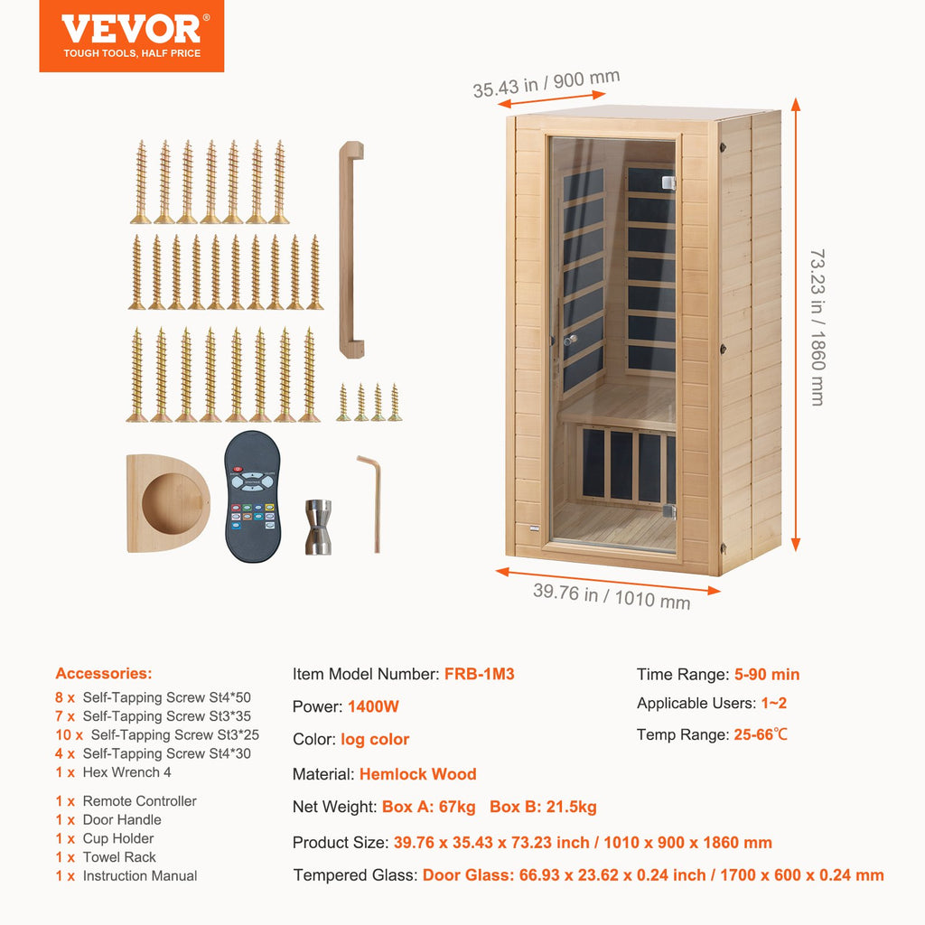 Infraraudonųjų spindulių pirtis VEVOR FRB-1M3, 1400W