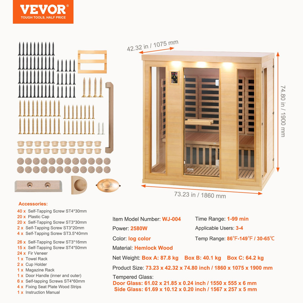 Infraraudonųjų spindulių pirtis VEVOR WJ-004, 2580 W