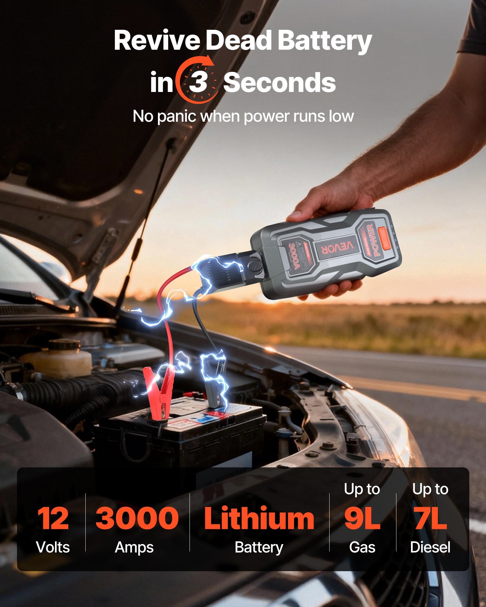 Išorinis akumuliatorius-užvedėjas (Jump Starter) VEVOR H18, 3000A